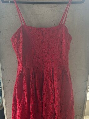 New Look Red Lace Midi Dress with Double Spaghetti Straps